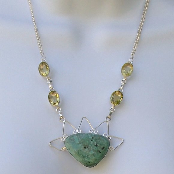 Scrollwork Necklace Pendant  .925 Silver Marked Peridot African Turquoise? - Picture 2 of 10